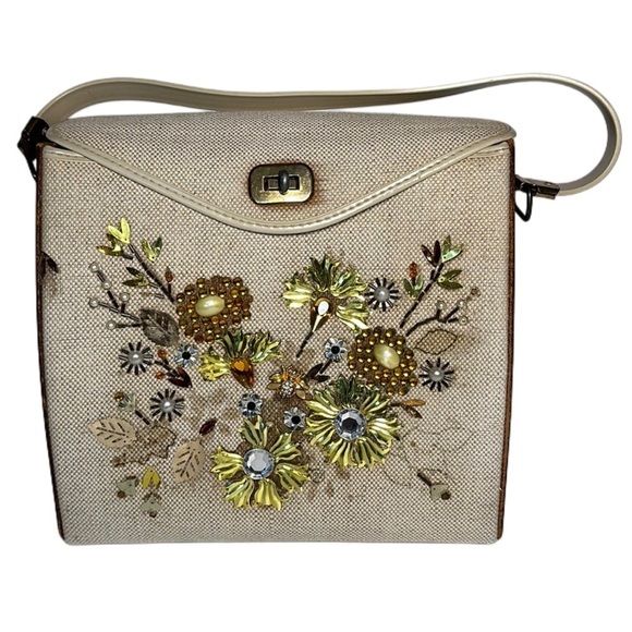 VINTAGE 1960’s JEWELED TWEED BAG rhinestones pearls sequin Classic - Picture 1 of 17